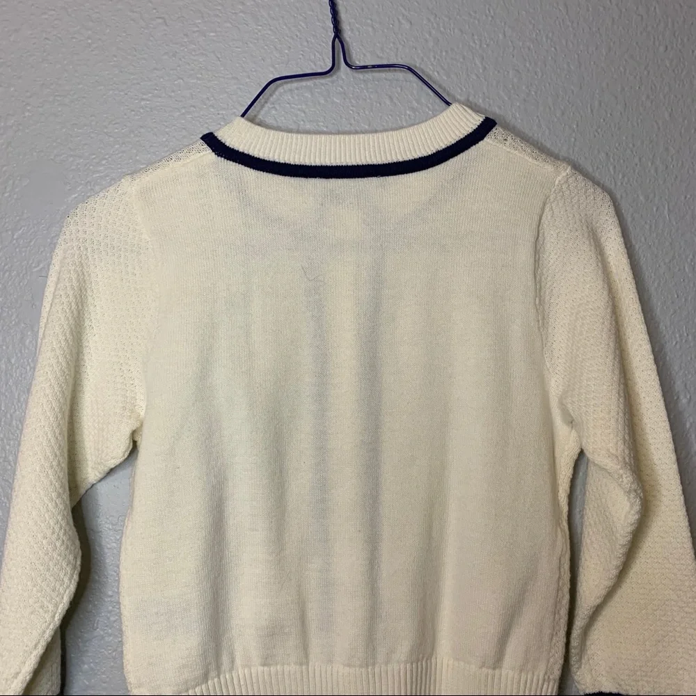 Tommy Hilfiger girls navy cream fine gauge knit cotton cardigan 3T preppy proper